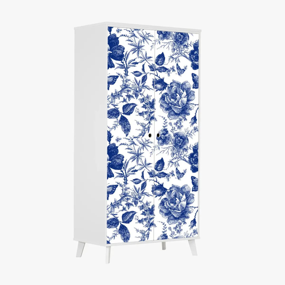 Schrankaufkleber blaues blumen toile-muster – Pixers®
