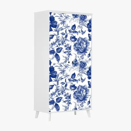 Schrankaufkleber blaues blumen toile-muster – Pixers®