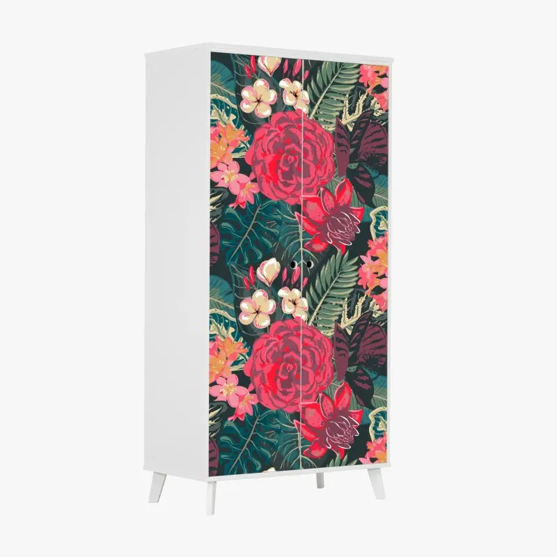 Schrankaufkleber tropisches blumenmuster in rosa und türkis