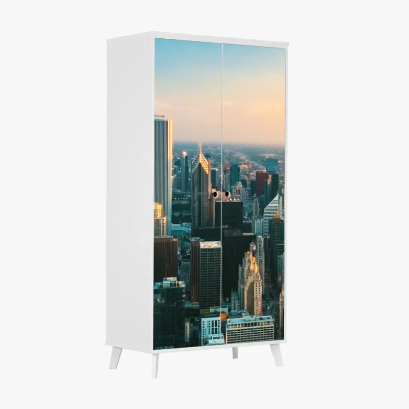 Schrankaufkleber Chicago skyline bei sonnenuntergang