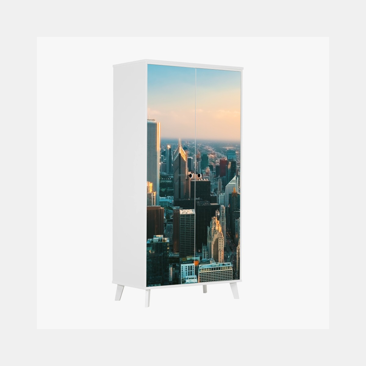 Schrankaufkleber Chicago skyline bei sonnenuntergang – Pixers®