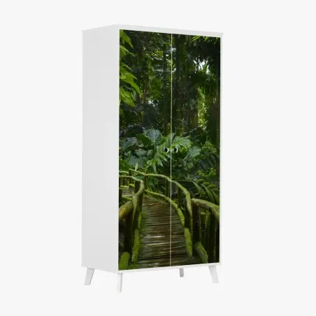 Schrankaufkleber ruhiger dschungelsteg durch üppigen regenwald – Pixers®