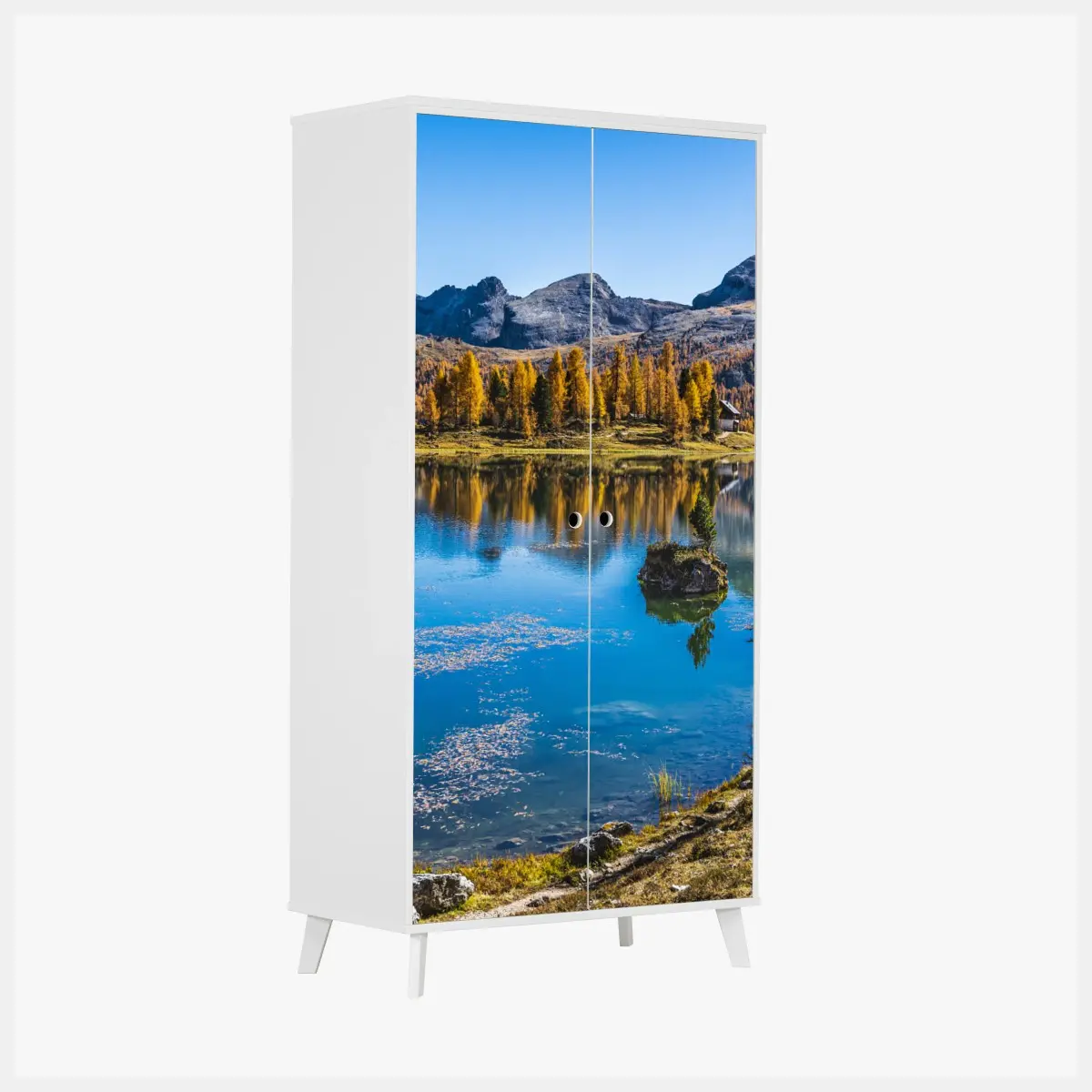 Schrankaufkleber herbstlicher alpensee mit bergreflexion – Pixers®