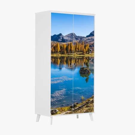 Schrankaufkleber herbstlicher alpensee mit bergreflexion – Pixers®