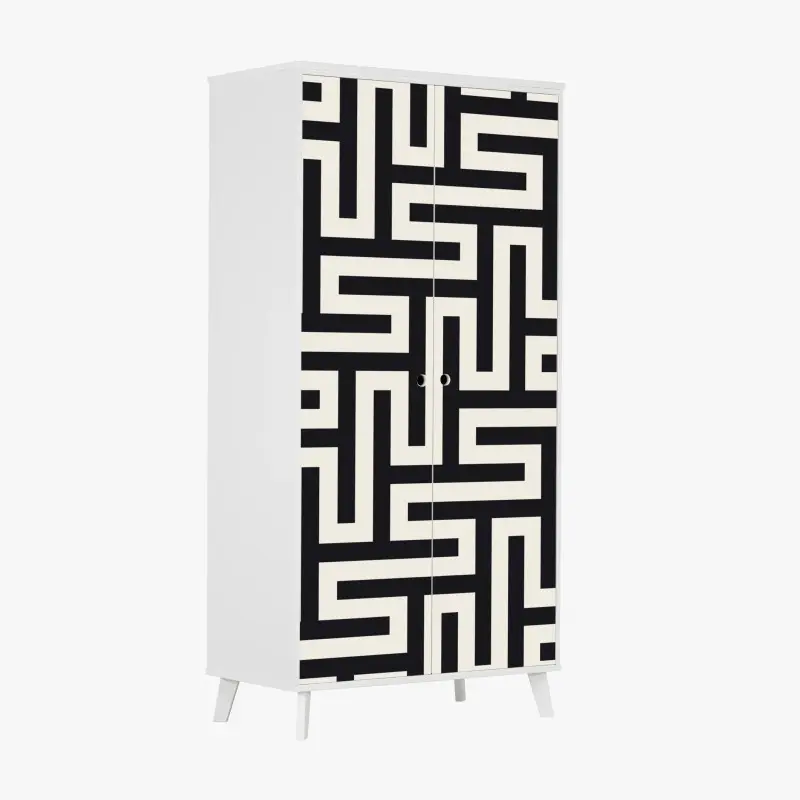 Schrankaufkleber geometrisches labyrinthmuster in beige und schwarz