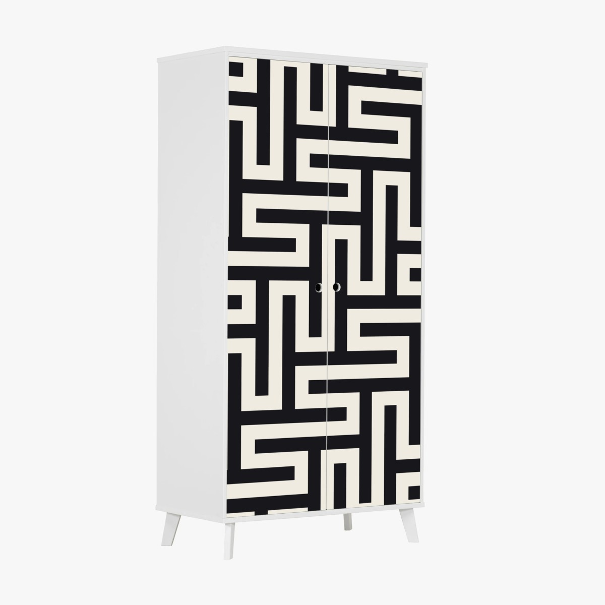 Schrankaufkleber geometrisches labyrinthmuster in beige und schwarz – Pixers®