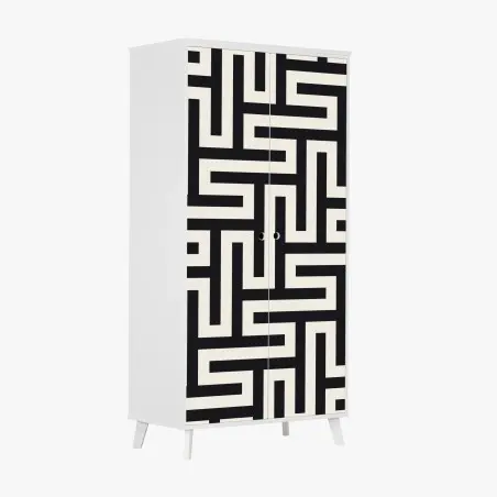 Schrankaufkleber geometrisches labyrinthmuster in beige und schwarz – Pixers®