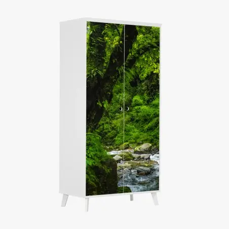 Schrankaufkleber üppiger grüner wasserfall im wald – Pixers®