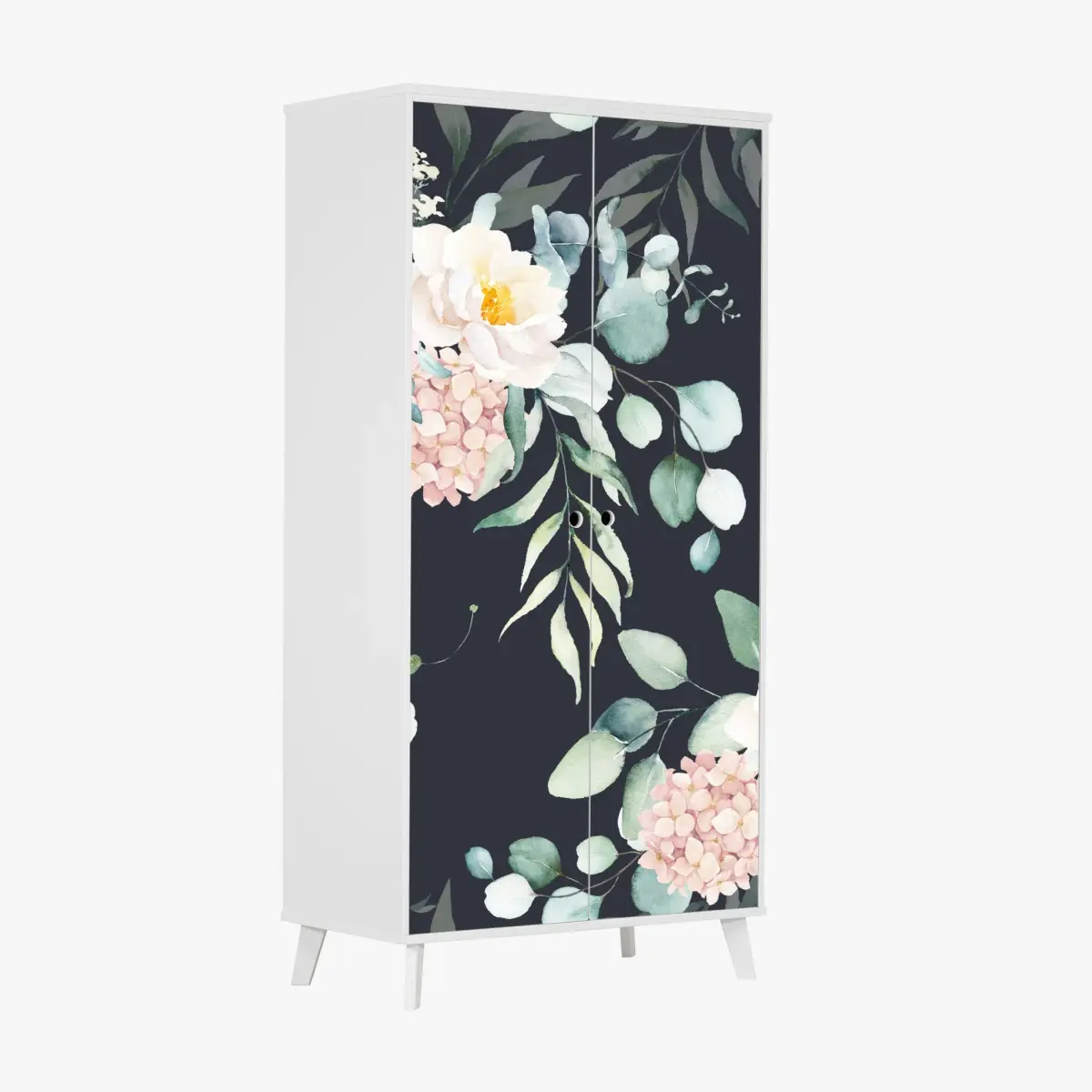 Schrankaufkleber elegantes aquarell-blumenmuster auf dunklem hintergrund – Pixers®