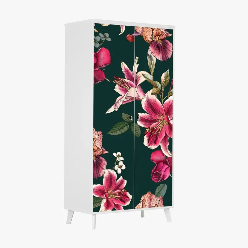 Schrankaufkleber vintage botanisches floralmuster auf tiefgrün