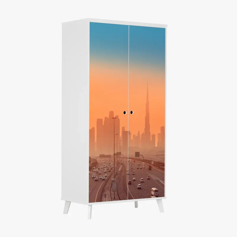 Schrankaufkleber Dubai skyline bei sonnenaufgang
