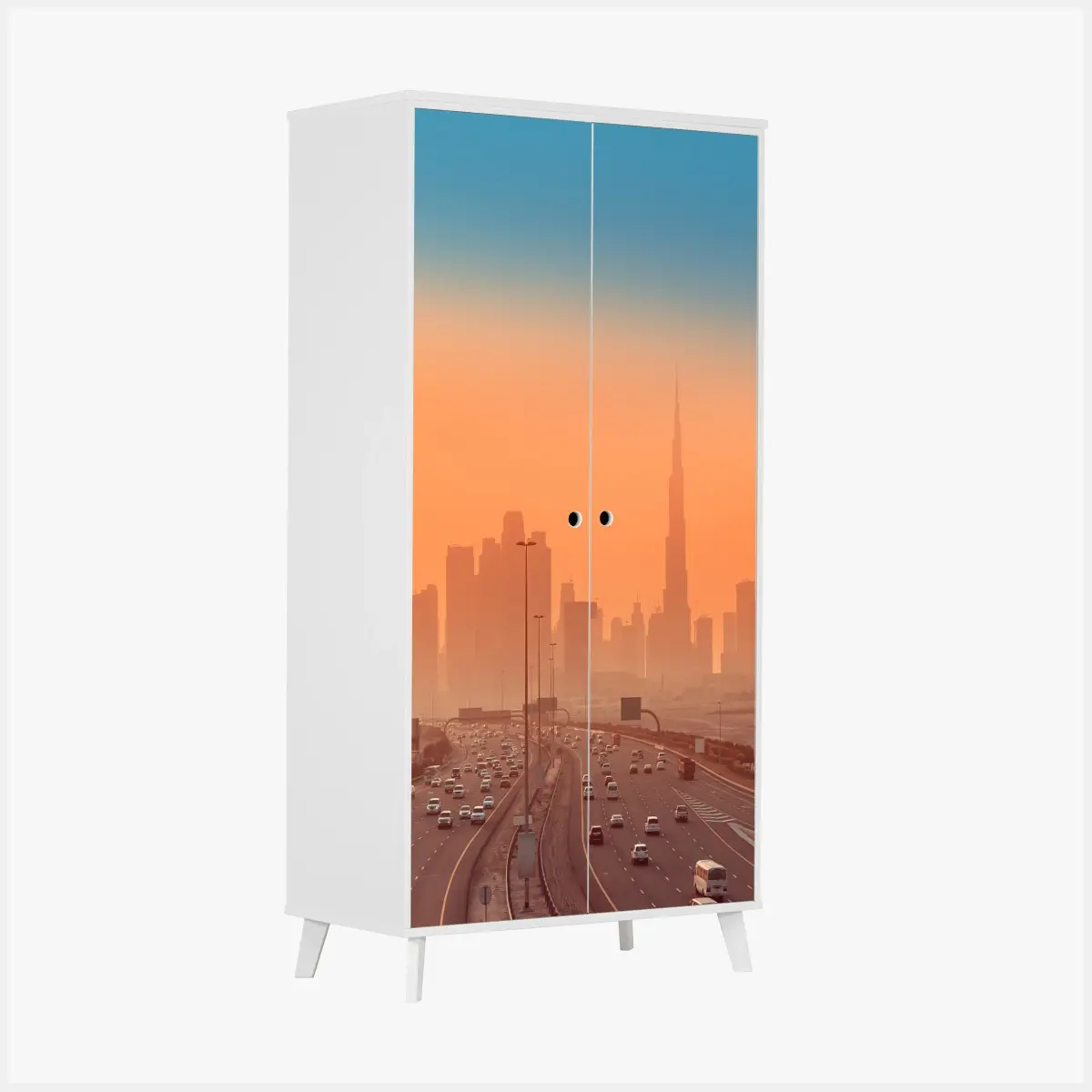 Schrankaufkleber Dubai skyline bei sonnenaufgang – Pixers®