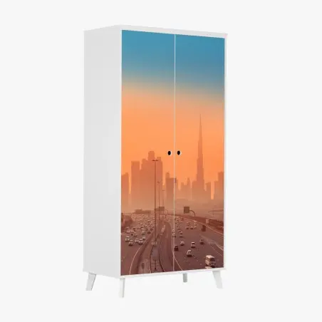 Schrankaufkleber Dubai skyline bei sonnenaufgang – Pixers®