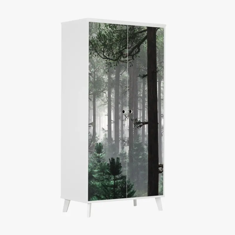 Schrankaufkleber nebliger immergrüner wald