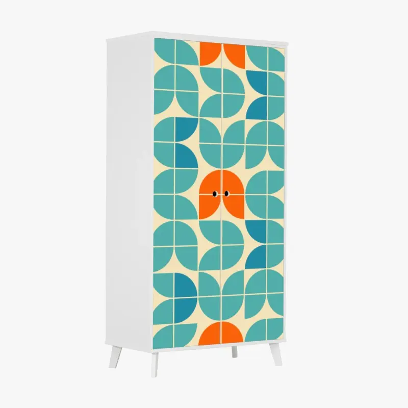Schrankaufkleber retro geometrisches fliesenmuster in türkis und orange