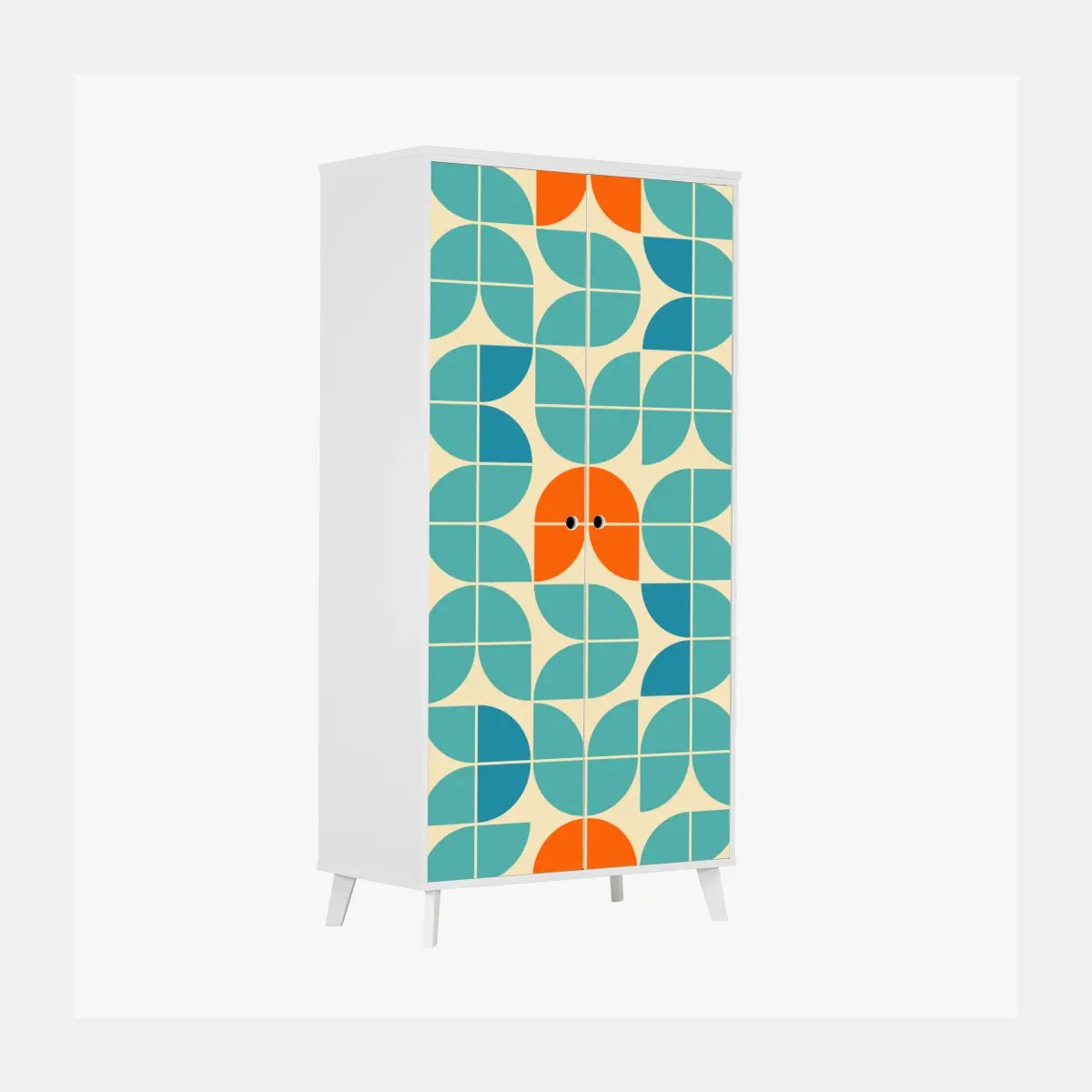 Schrankaufkleber retro geometrisches fliesenmuster in türkis und orange – Pixers®