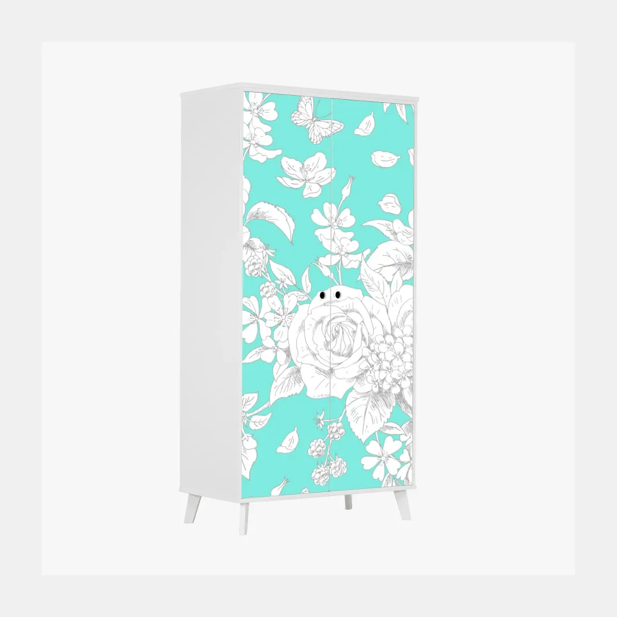 Schrankaufkleber türkis floral muster mit blumen – Pixers®