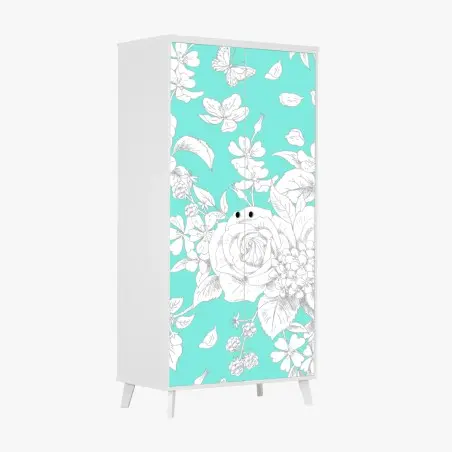 Schrankaufkleber türkis floral muster mit blumen – Pixers®