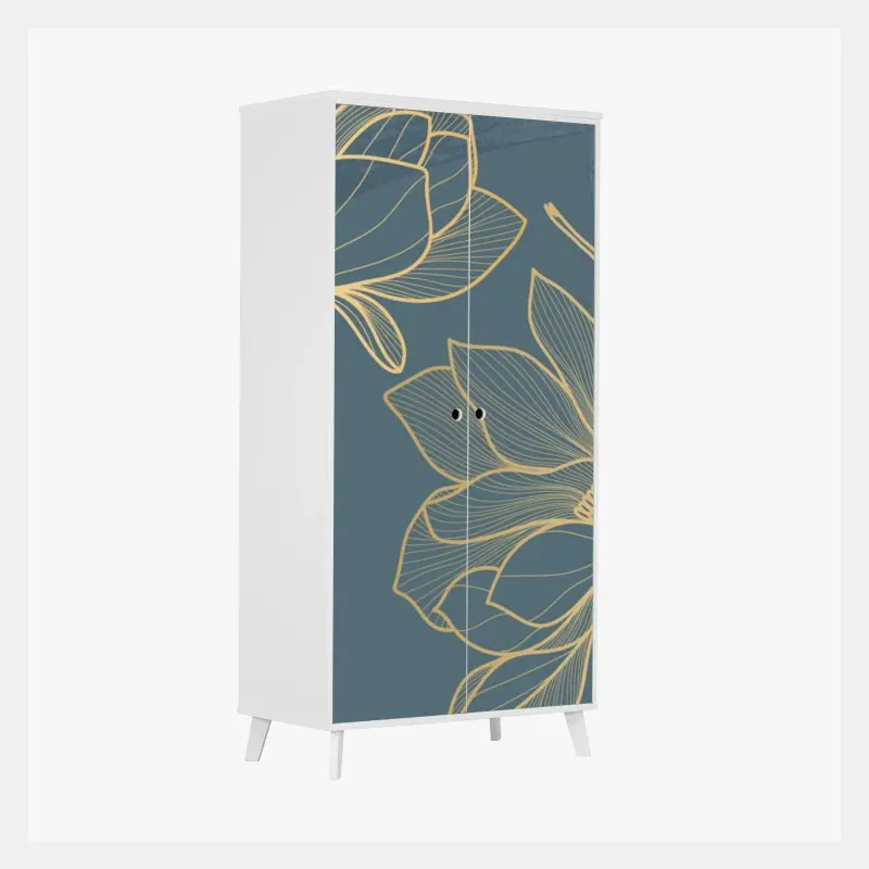 Schrankaufkleber goldene magnolie auf türkisfarbenem hintergrund