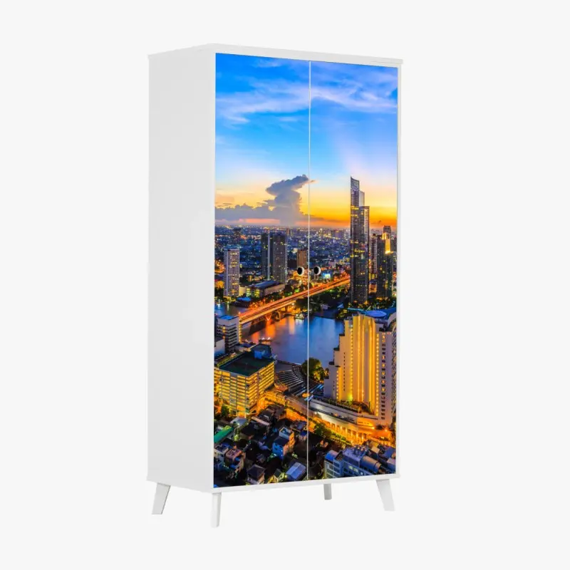 Schrankaufkleber lebendige stadtskyline bei dämmerung