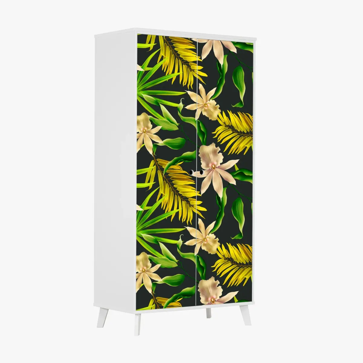 Schrankaufkleber tropisches orchideenmuster auf dunklem hintergrund – Pixers®