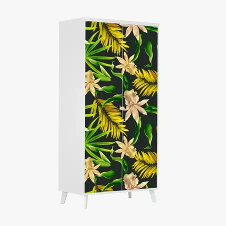 Schrankaufkleber tropisches orchideenmuster auf dunklem hintergrund – Pixers®