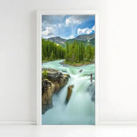 Türaufkleber neblige flussklamm bei Upper Sunwapta Falls, Jasper National Park – Pixers®