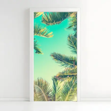 Türaufkleber vintage türkis palmenhimmel – Pixers®