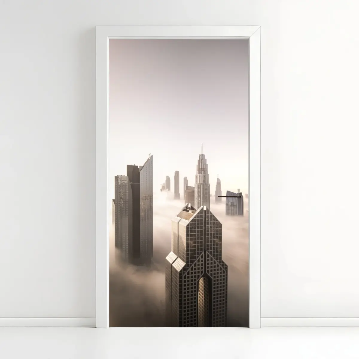 Türaufkleber neblige Dubai skyline über den wolken – Pixers®