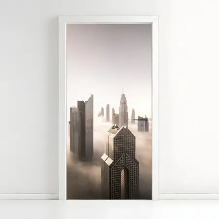 Türaufkleber neblige Dubai skyline über den wolken – Pixers®