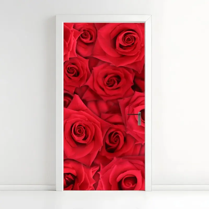 Türaufkleber leuchtende rote rosen collage