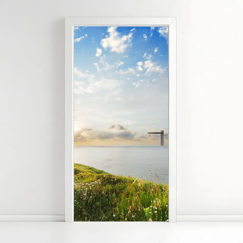 Türaufkleber sonniger küstenpfad zum meer