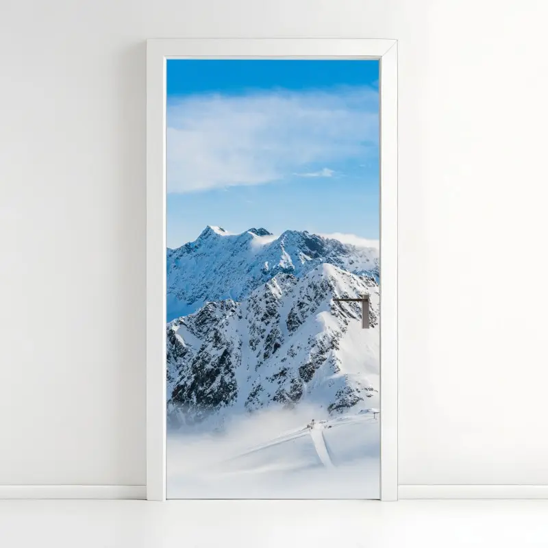 Türaufkleber panorama des Kaunertal gletschers über verschneiten gipfeln