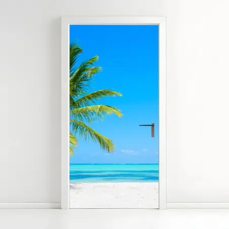Türaufkleber tropische palme am weißen sandstrand – Pixers®