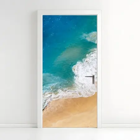 Türaufkleber luftaufnahme türkisfarbener strand – Pixers®
