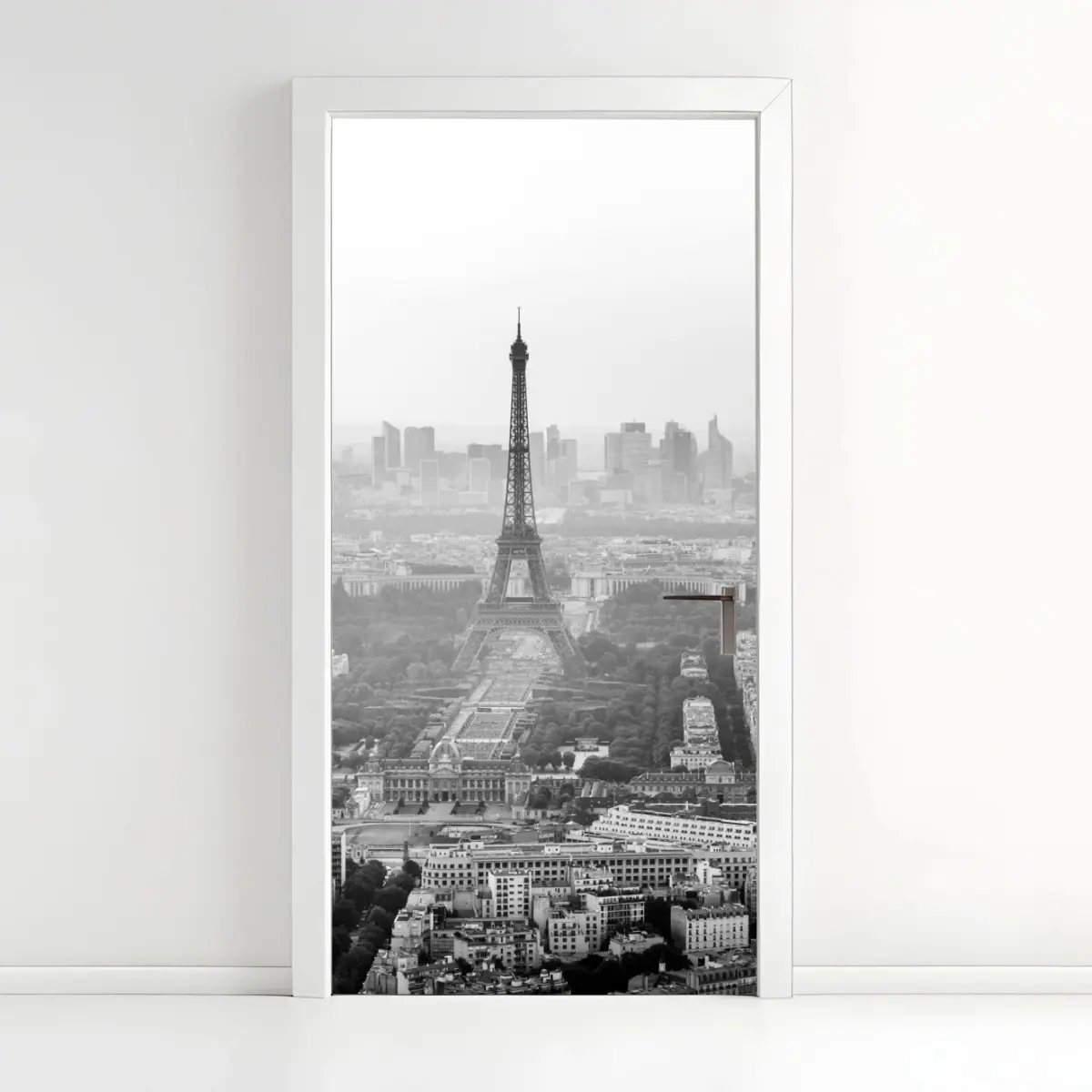 Türaufkleber elegante Eiffelturm luftaufnahme in graustufen – Pixers®