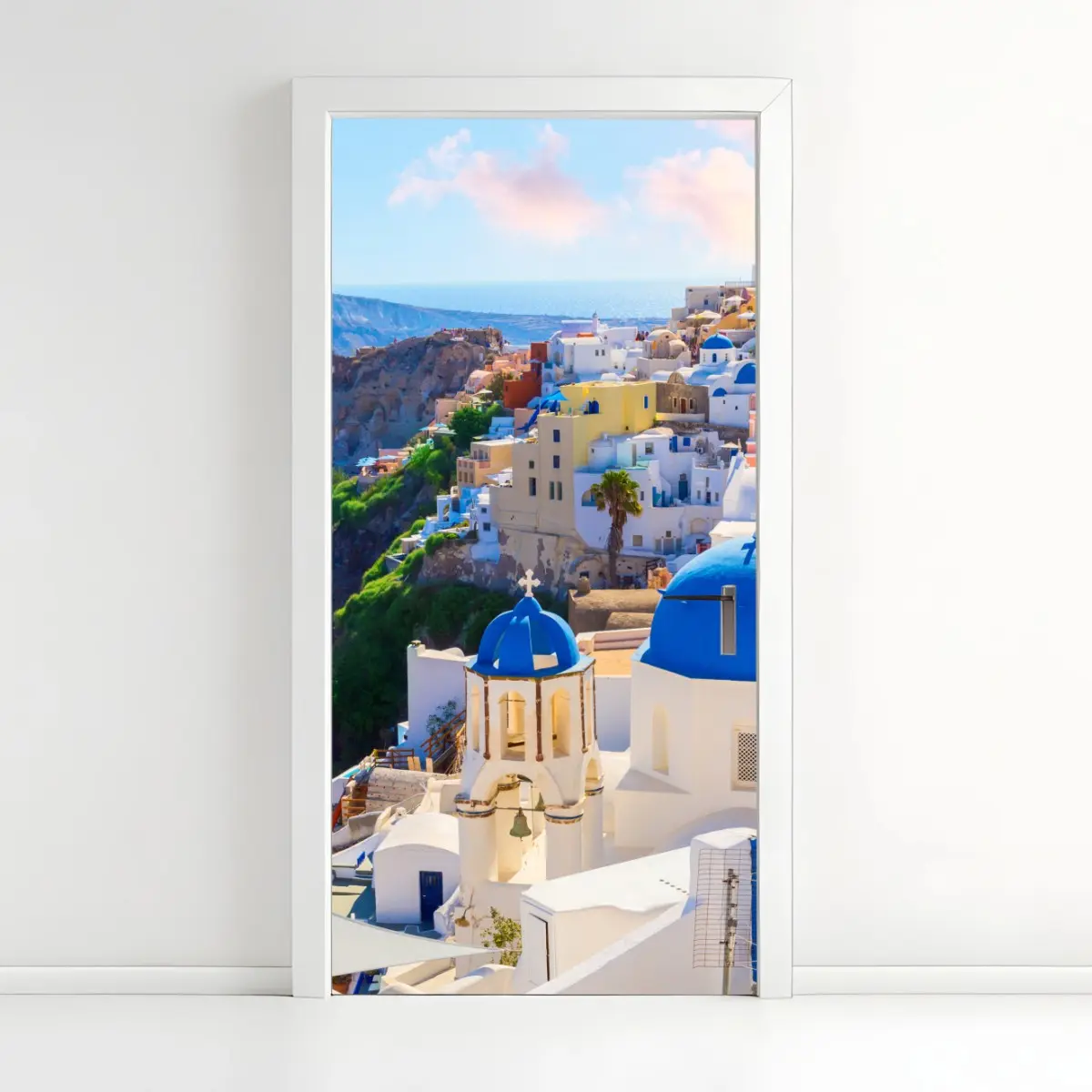 Türaufkleber Santorini blaue kuppeln und weiße häuser – Pixers®