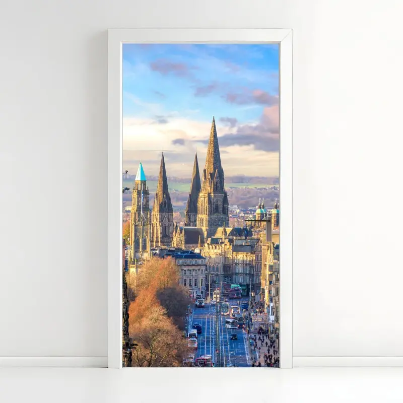 Türaufkleber Edinburgh skyline mit schloss und uhrturm