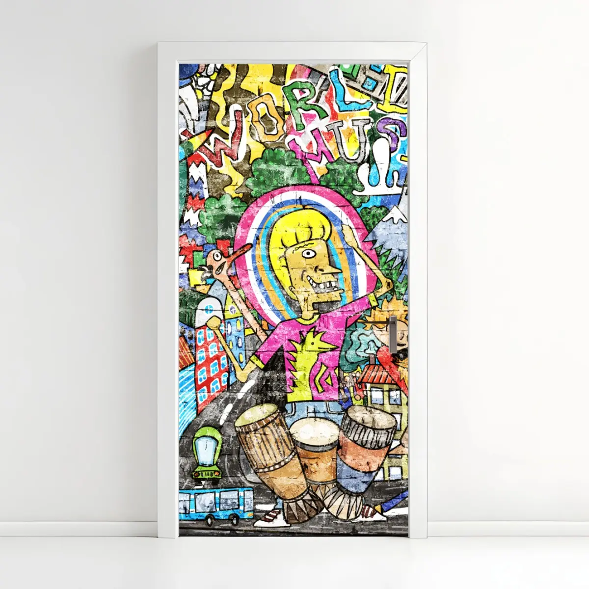 Türaufkleber farbenfrohes graffiti-wandbild – Pixers®
