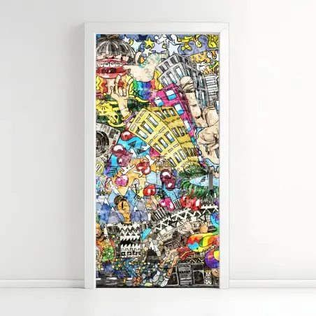 Türaufkleber farbenfrohes urbanes musikmural – Pixers®
