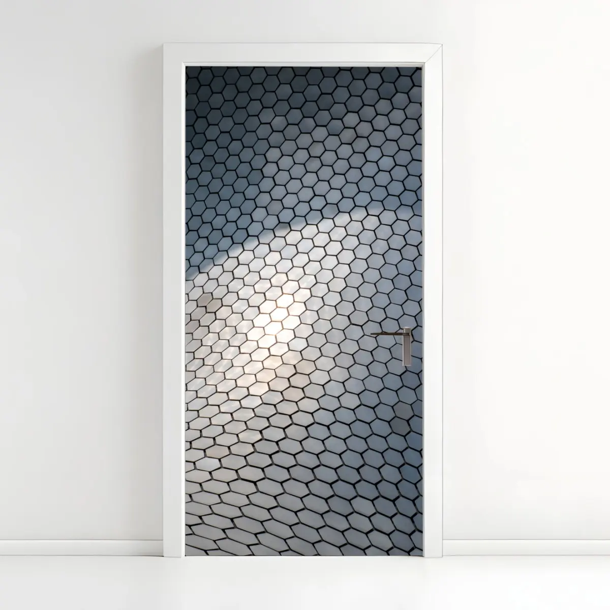Türaufkleber metallische hexagon geometrische fassade – Pixers®