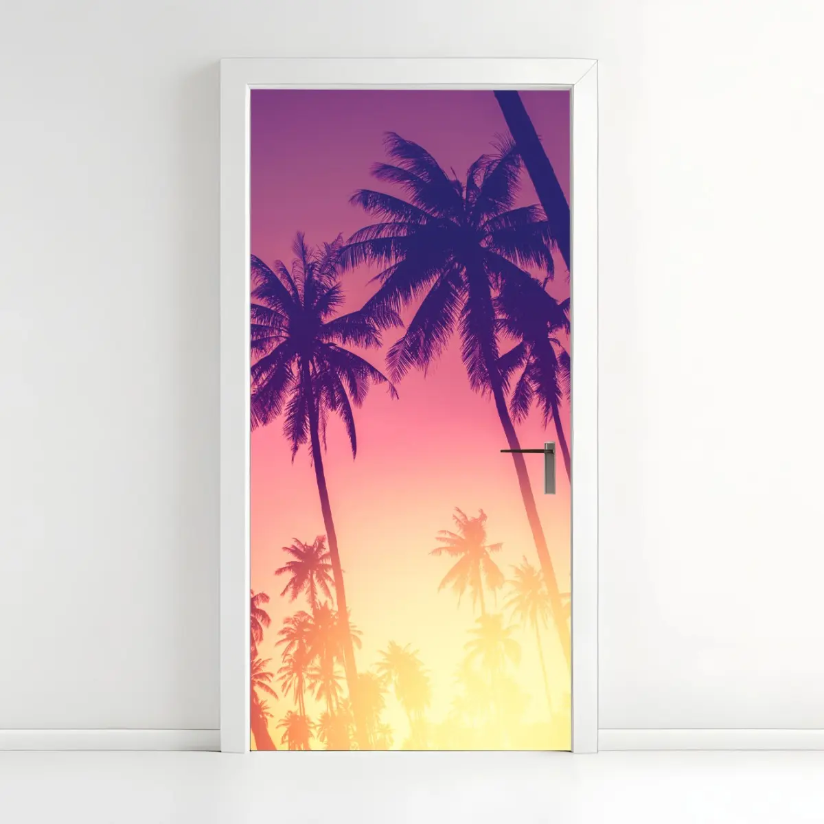 Türaufkleber tropischer sonnenuntergang mit palmensilhouette – Pixers®
