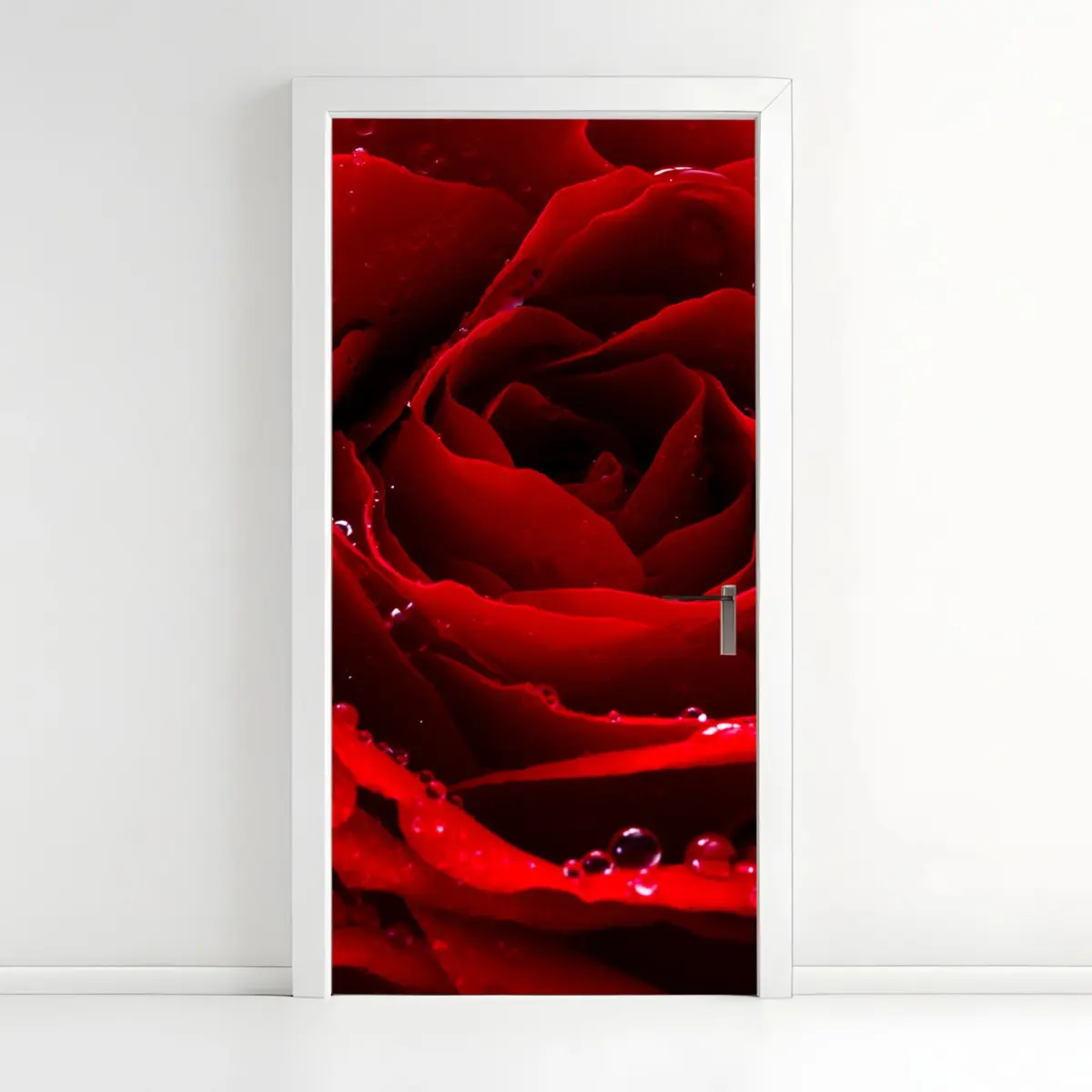 Türaufkleber leuchtend rote rose nahaufnahme – Pixers®