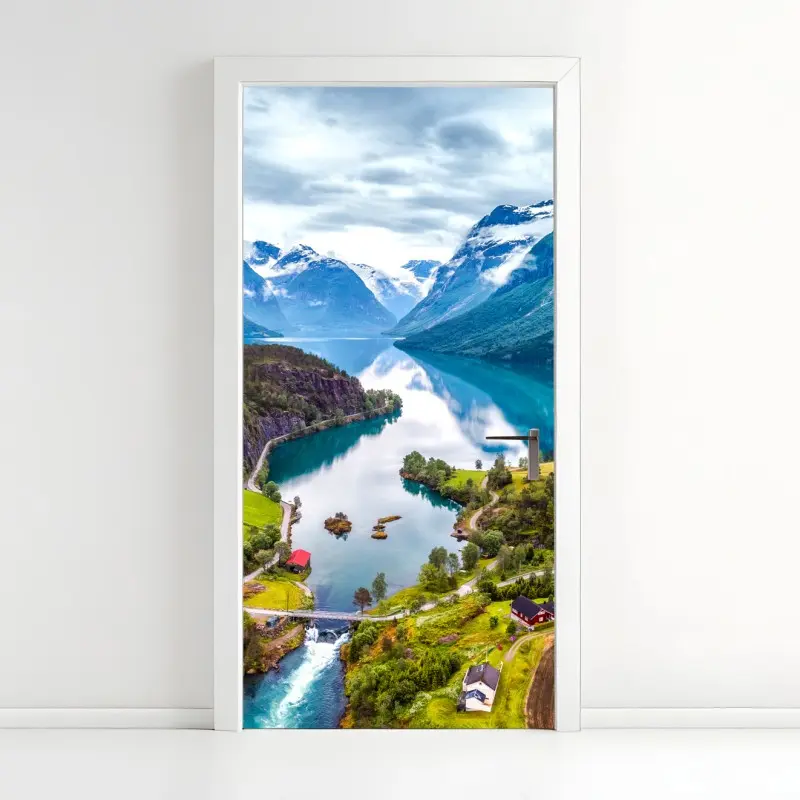 Türaufkleber Norwegen fjord aus der luft