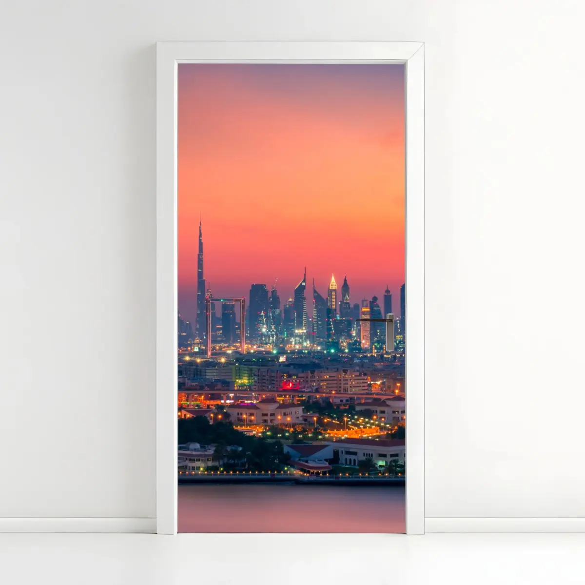 Türaufkleber Dubai skyline bei sonnenuntergang – Pixers®