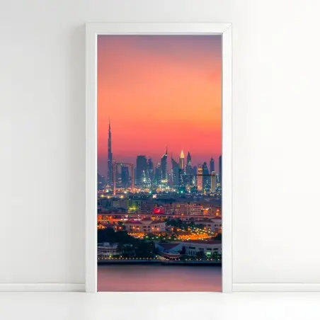 Türaufkleber Dubai skyline bei sonnenuntergang – Pixers®