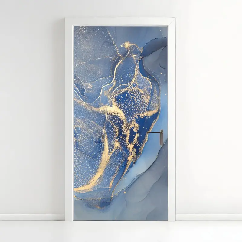 Türaufkleber ozeanblauer marmor mit goldenen adern