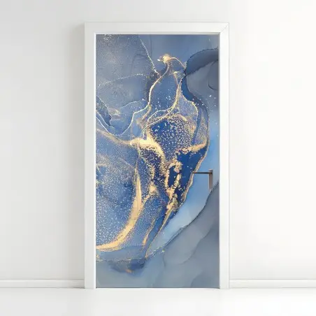 Türaufkleber ozeanblauer marmor mit goldenen adern – Pixers®