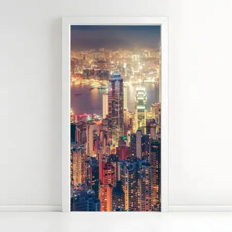 Türaufkleber Hongkong skyline bei nacht vom Victoria Peak – Pixers®