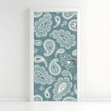 Türaufkleber türkis paisley muster mit blumendetails – Pixers®